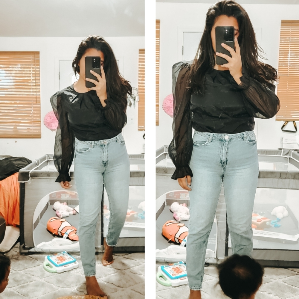 EXPRESS BLACK ORGANZA PUFF SLEEVE TOP M 8 10